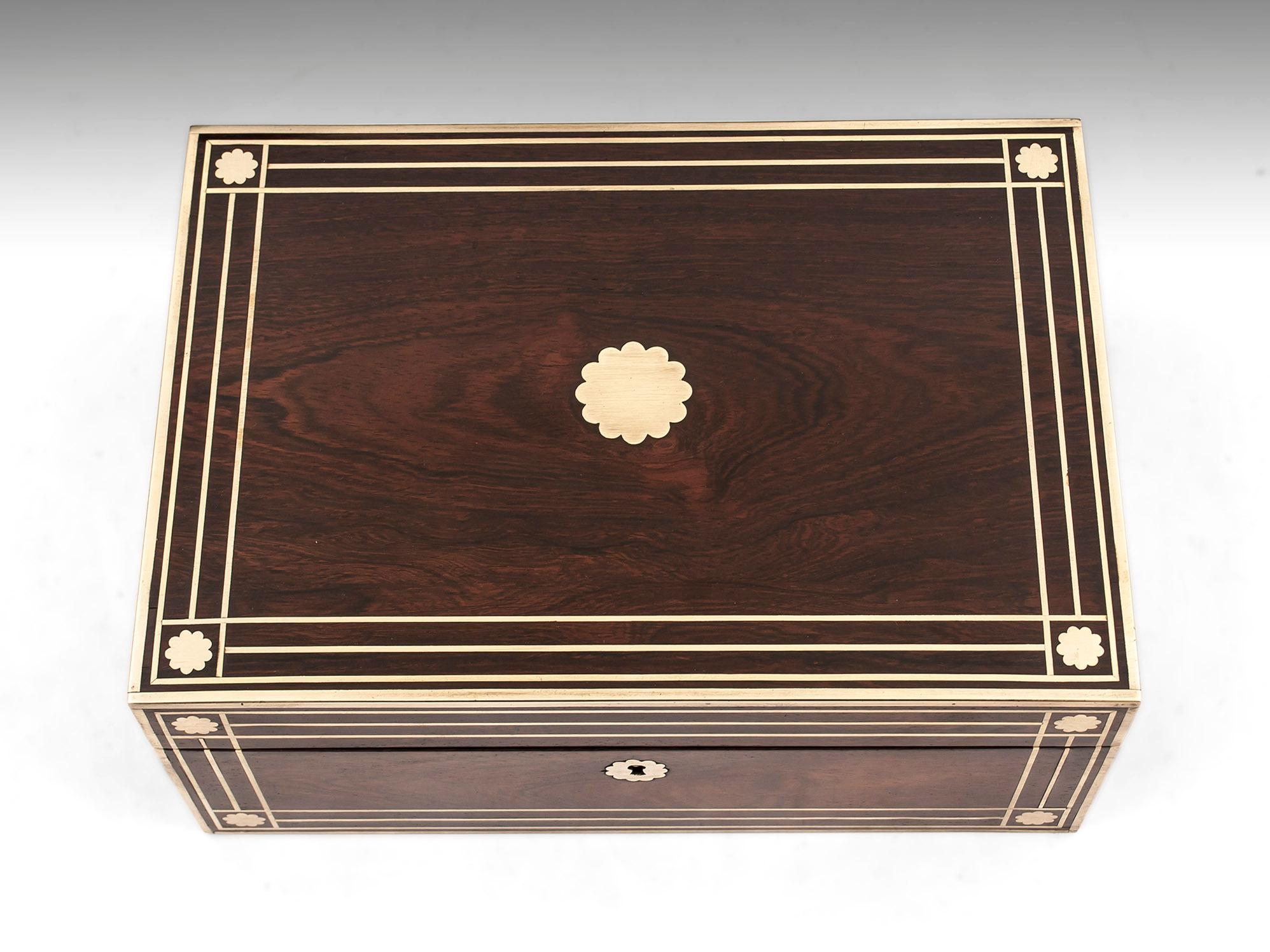 British Antique Brass Bound Mahogany Jewelry Box, 19th Century