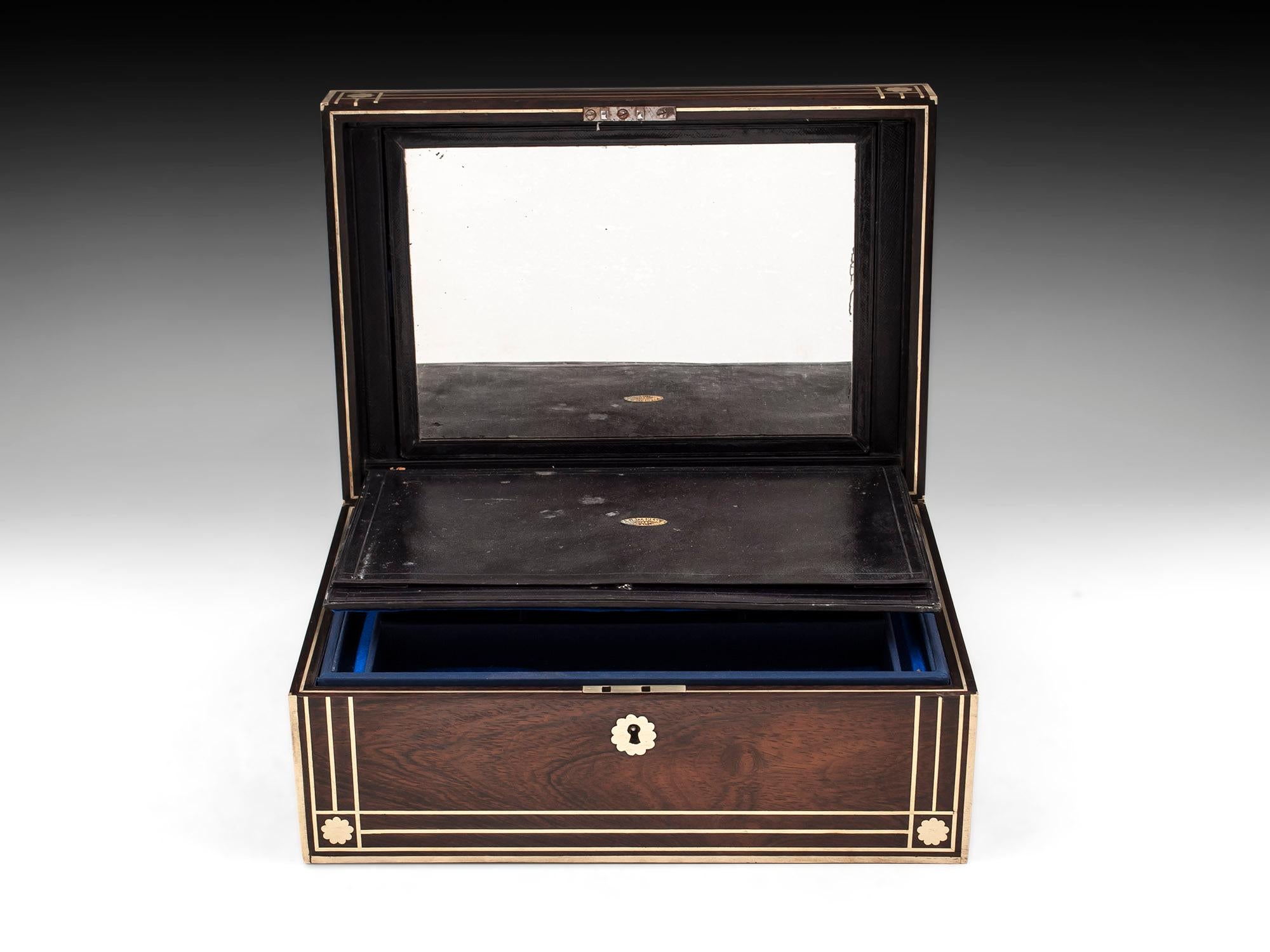 Antique Brass Bound Mahogany Jewelry Box, 19th Century In Good Condition In Northampton, United Kingdom