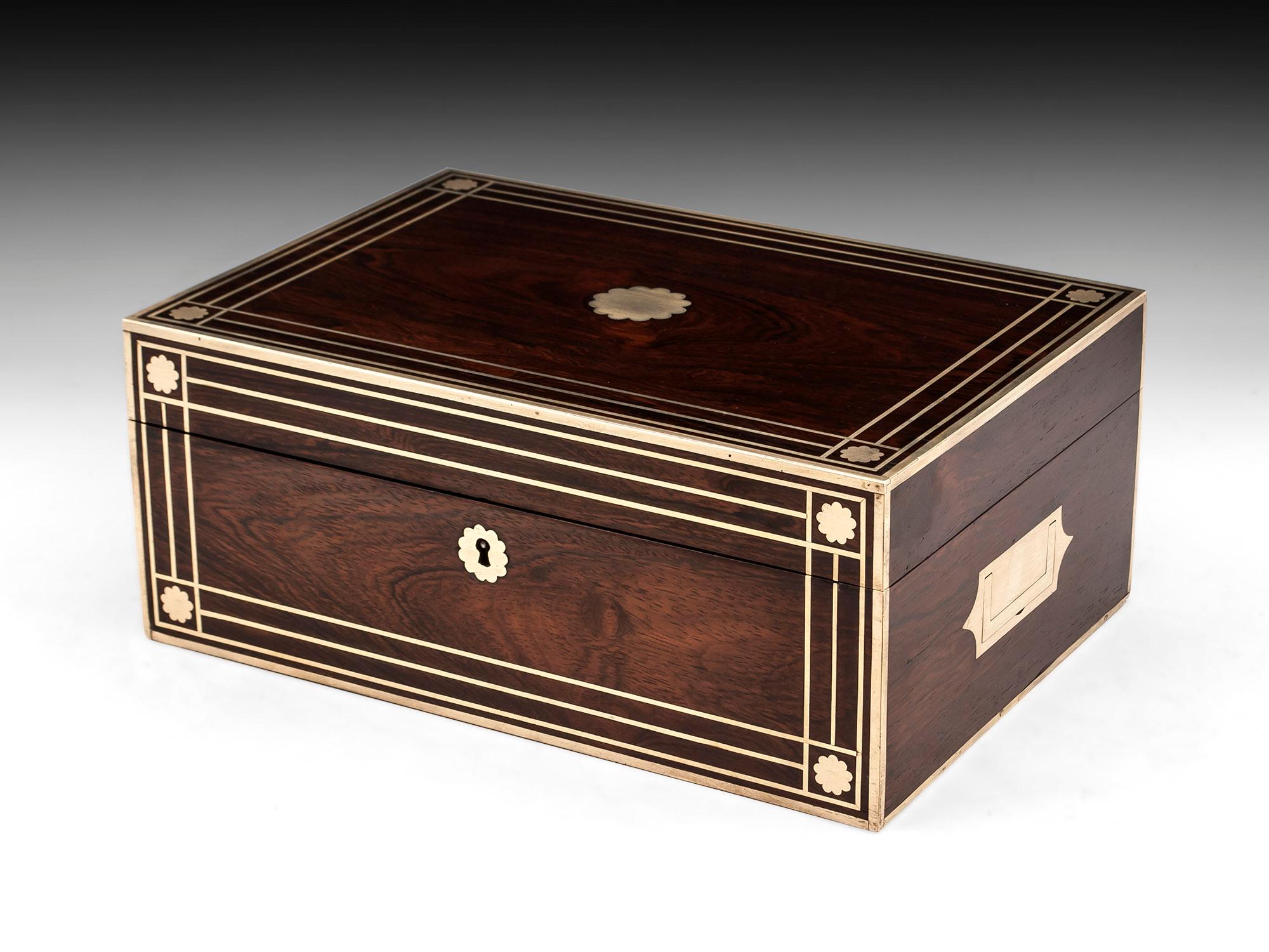 Antique Brass Bound Mahogany Jewelry Box, 19th Century 2