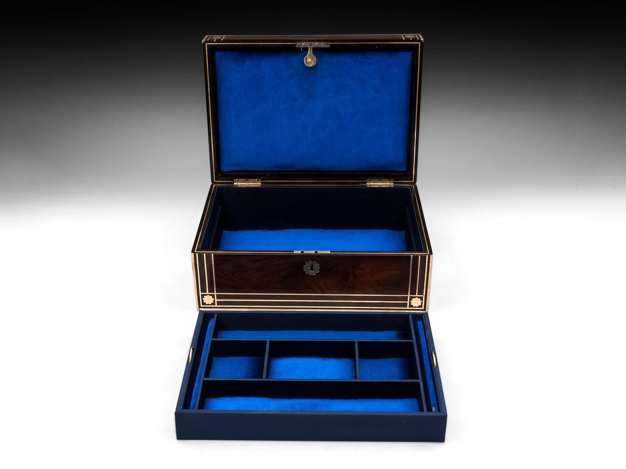 Antique Brass Bound Mahogany Jewelry Box, 19th Century 4