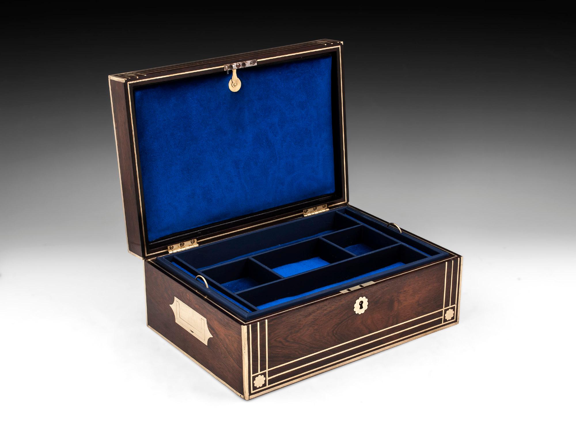 Antique Brass Bound Mahogany Jewelry Box, 19th Century 5