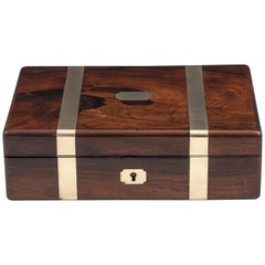 Antique Brass Bound Mahogany Jewelry Box, 19th Century