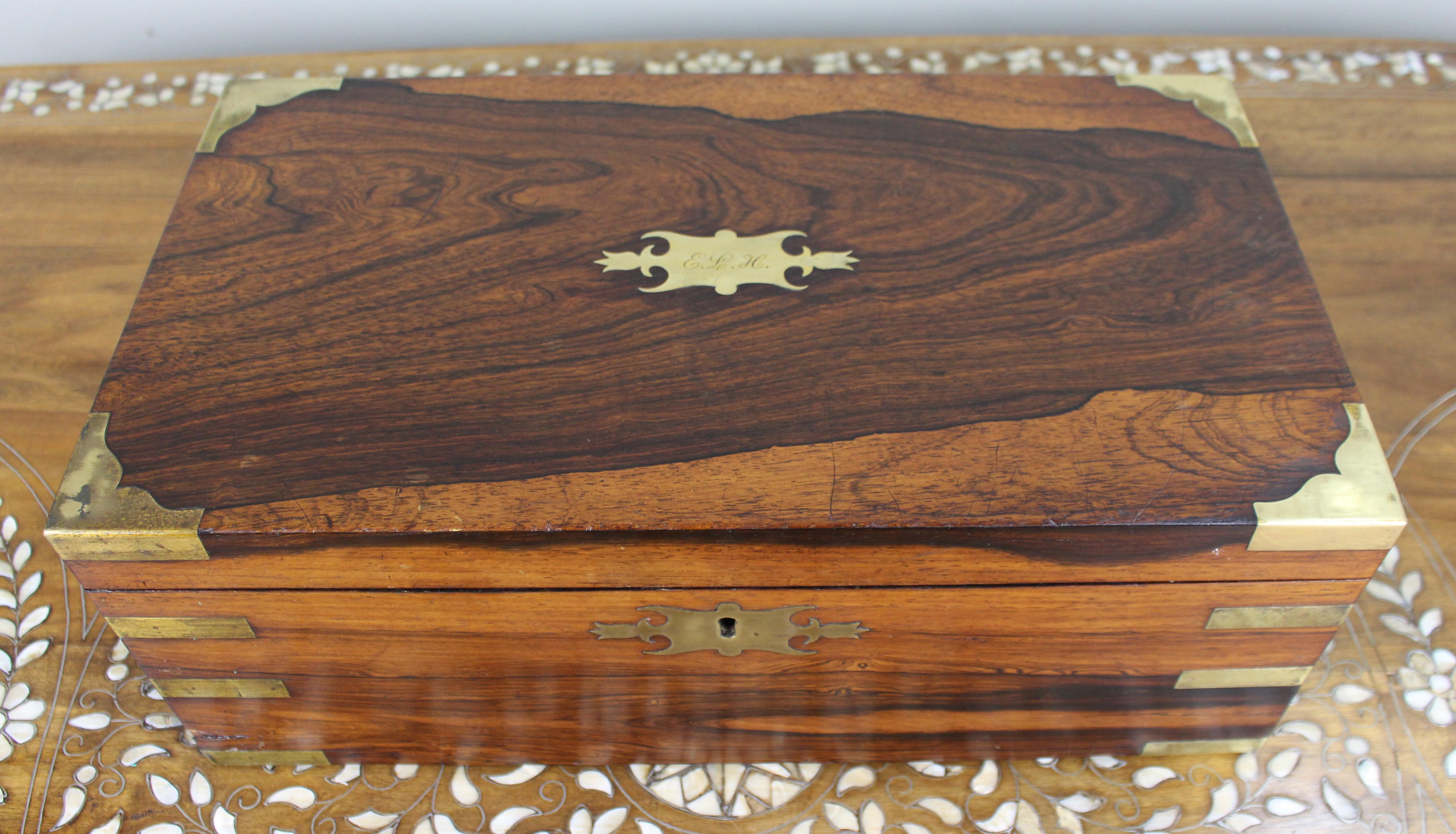 British Antique Brass-Bound Rosewood Writing Slope, c.1850 For Sale