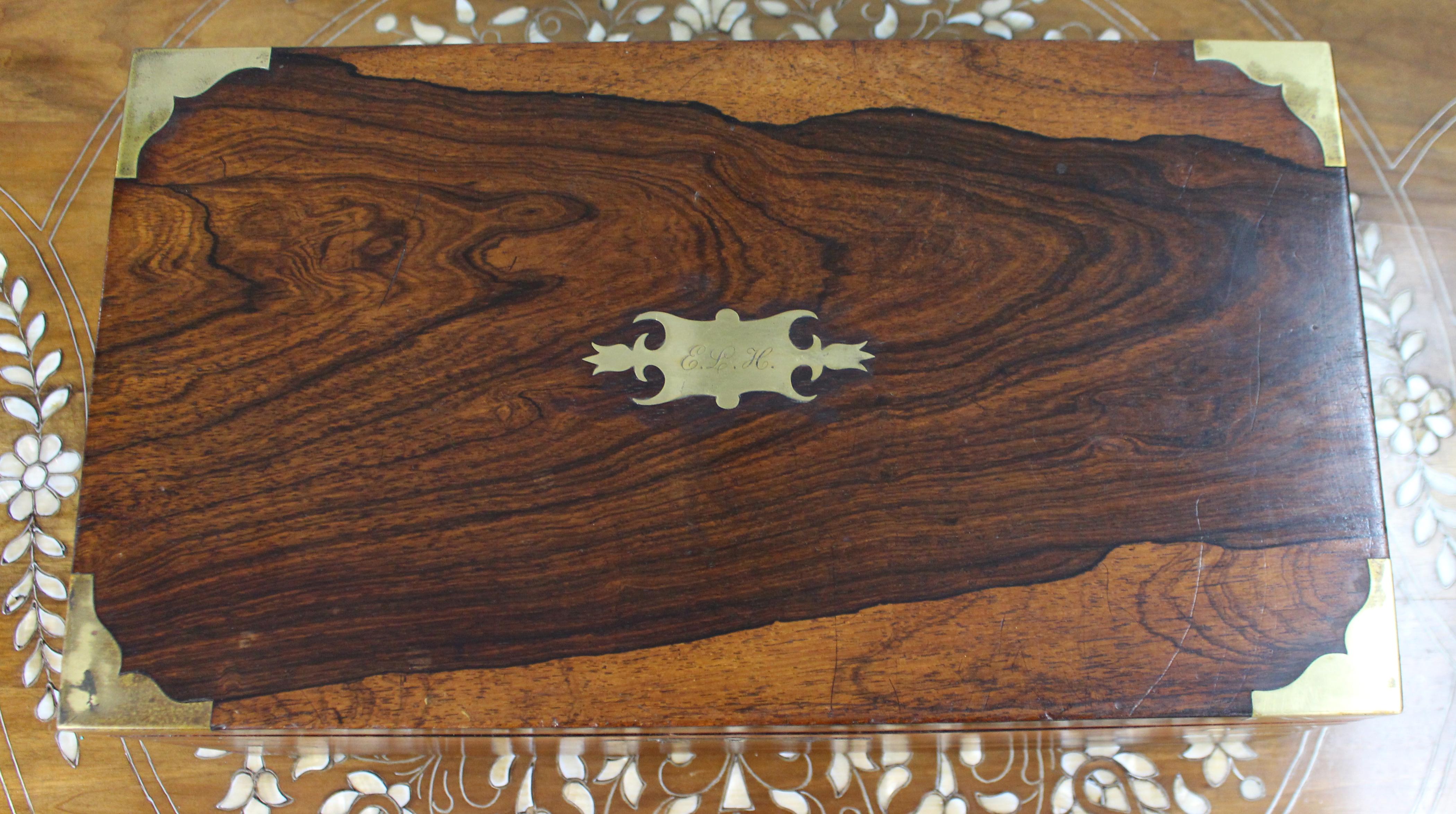 19th Century Antique Brass-Bound Rosewood Writing Slope, c.1850 For Sale