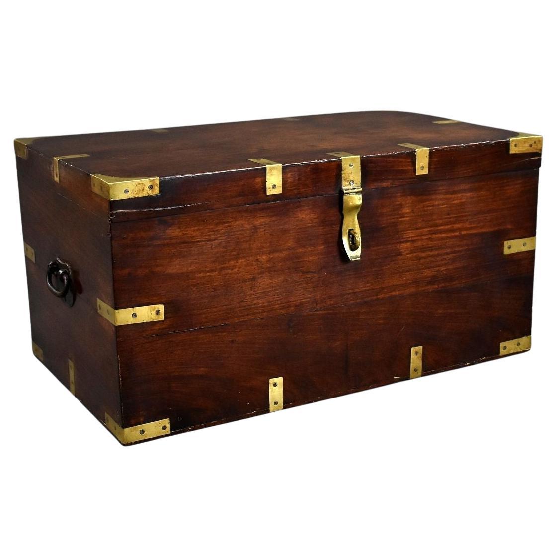 Antique Pine Wood Sailors Sea Chest Dovetailed Constructed Trunk Box at