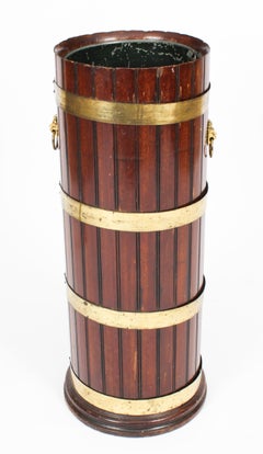 Antique Brass Bound Umbrella Walking Stick Stand, 19th Century
