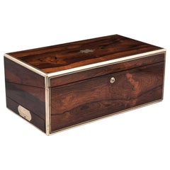 Antique Brass Bound Writing Box with TOP SECRET compartments & Document drawer.