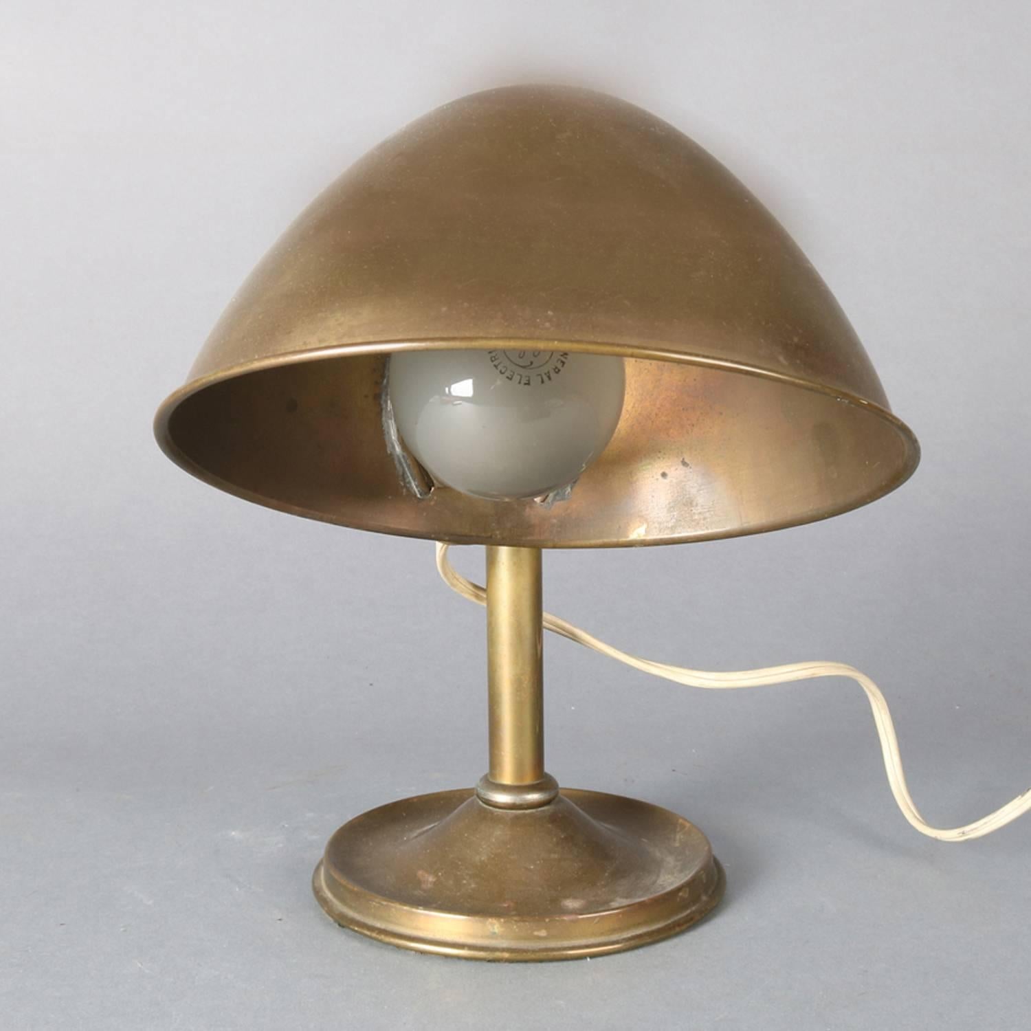 Antique Brass Bradley & Hubbard School Industrial Adjustable Desk Lamp In Distressed Condition In Big Flats, NY