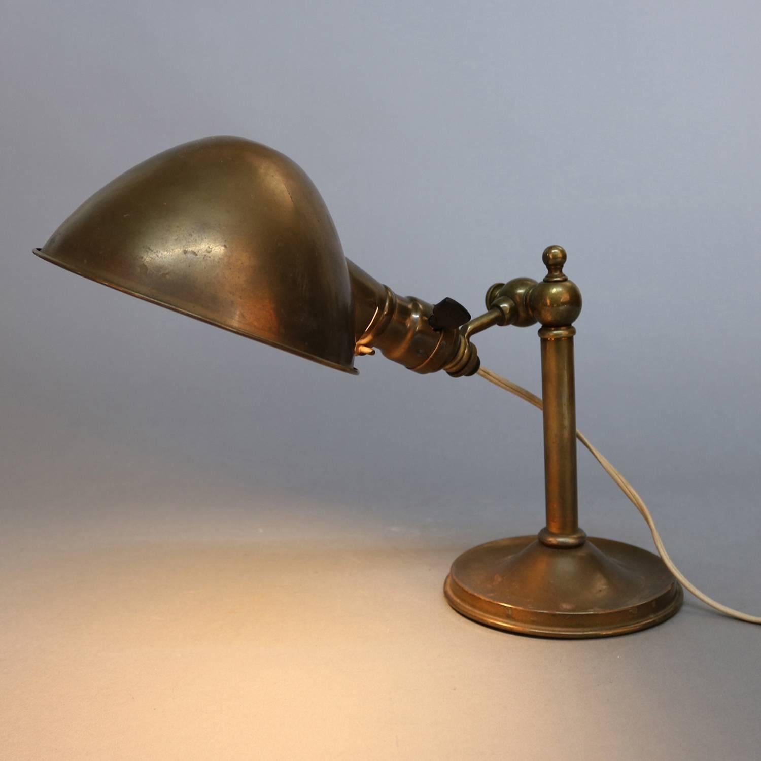 20th Century Antique Brass Bradley & Hubbard School Industrial Adjustable Desk Lamp