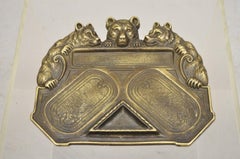 Antique Brass Bronze Black Forest Figural 3 Bears Desk Pen Tray Trinket Holder