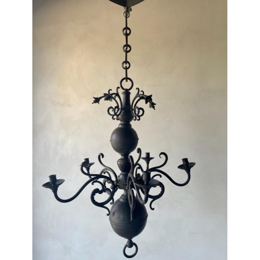 French Antique Brass Candle Chandelier - 19th C. For Sale