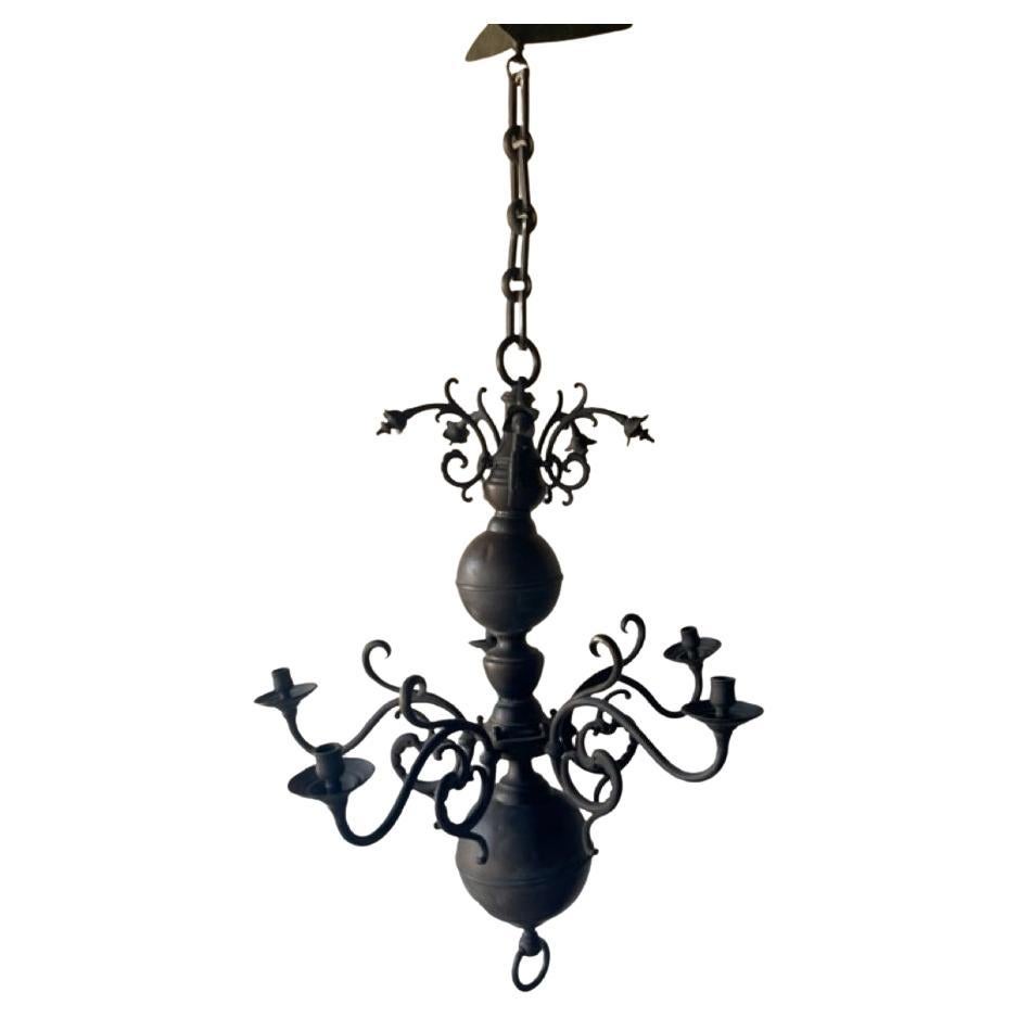 Antique Brass Candle Chandelier - 19th C. For Sale