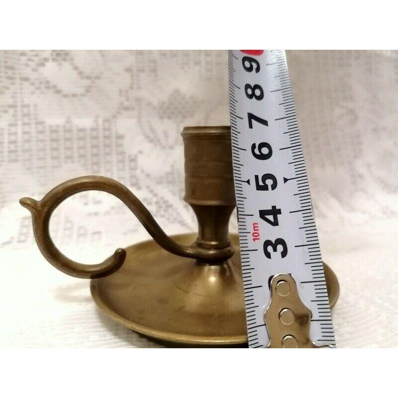 20th Century Antique Brass Candle Stick Holder with Finger Loop For Sale
