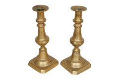 Antique Brass Candlestick Holders, a Pair
