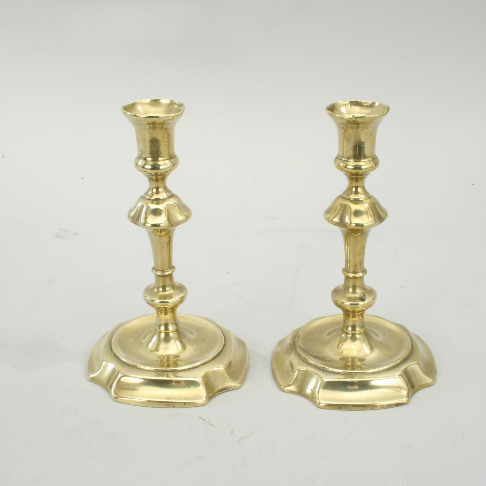 British Antique Brass Candlesticks For Sale
