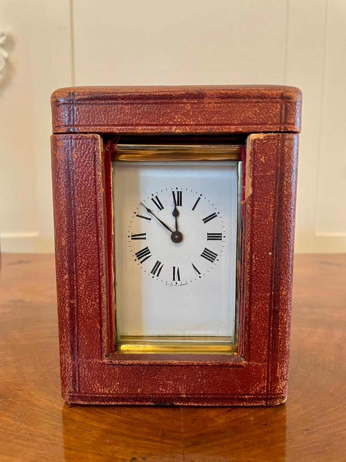 Edwardian Antique Brass Carriage Clock with Travelling Case