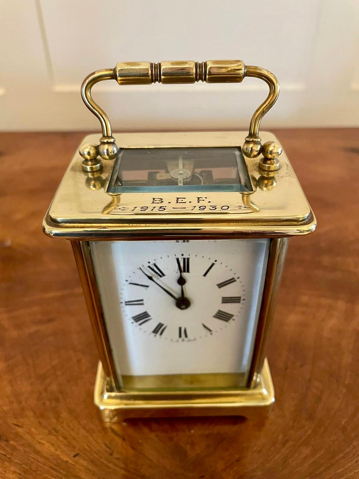 Antique Brass Carriage Clock with Travelling Case In Good Condition In Suffolk, GB