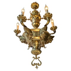 Antique  Brass Chandelier with Grotesque Masks
