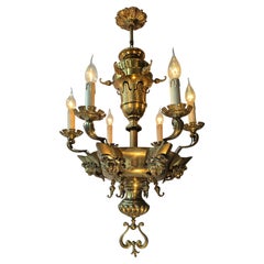 Antique  Brass Chandelier with Grotesque Masks
