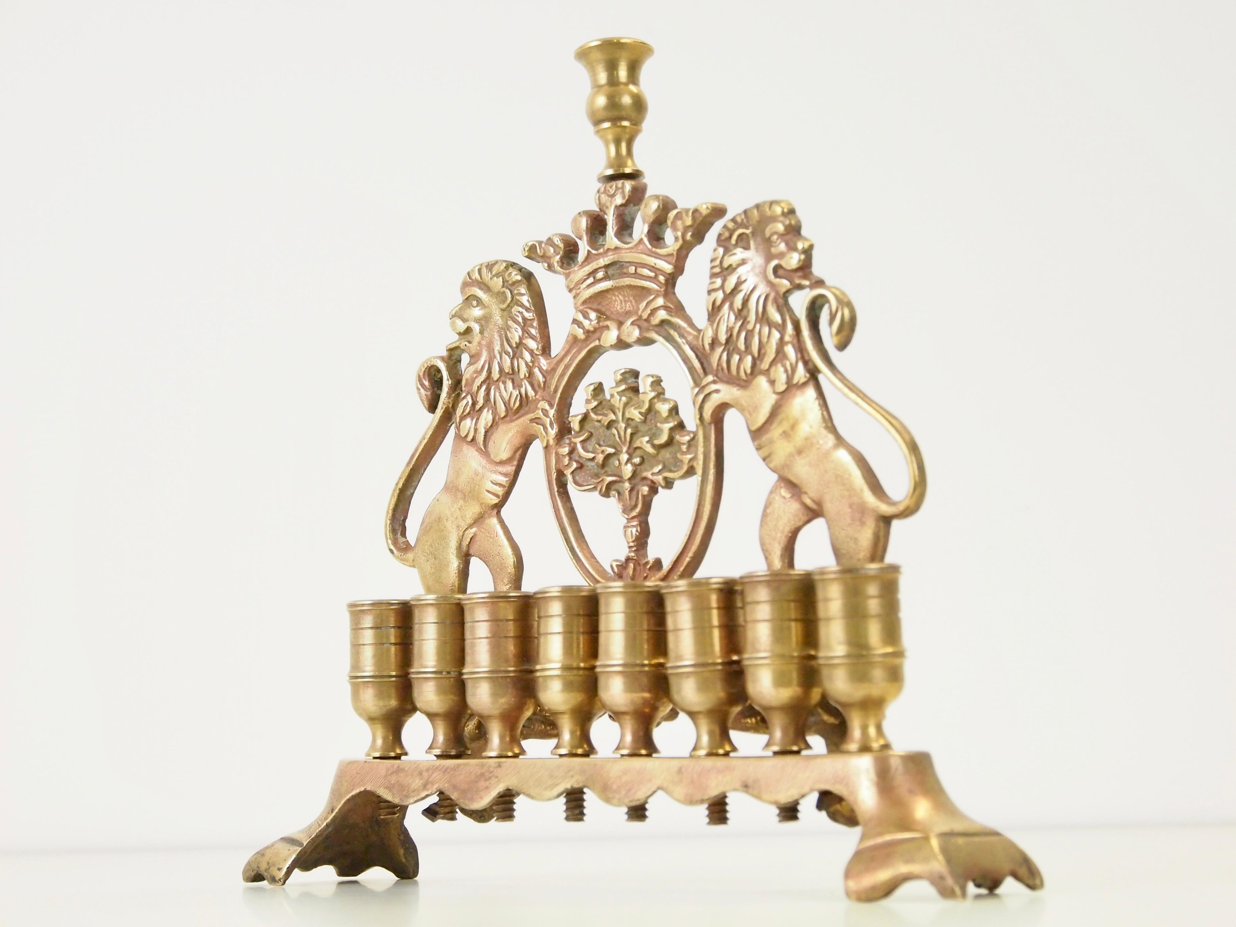 antique brass menorah with lions