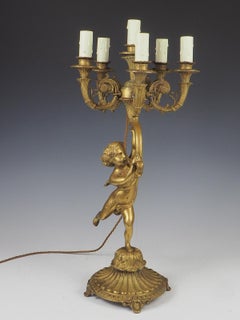 Antique Brass Cherub 6 Light Candelabra Lamp