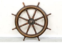Antique Brass Clad Mahogany Ships Wheel
