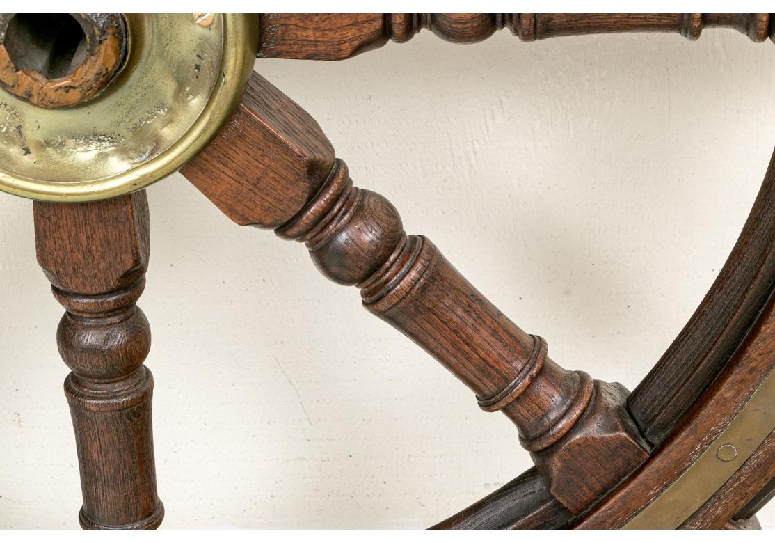 19th Century Antique Brass Clad Mahogany Ships Wheel For Sale