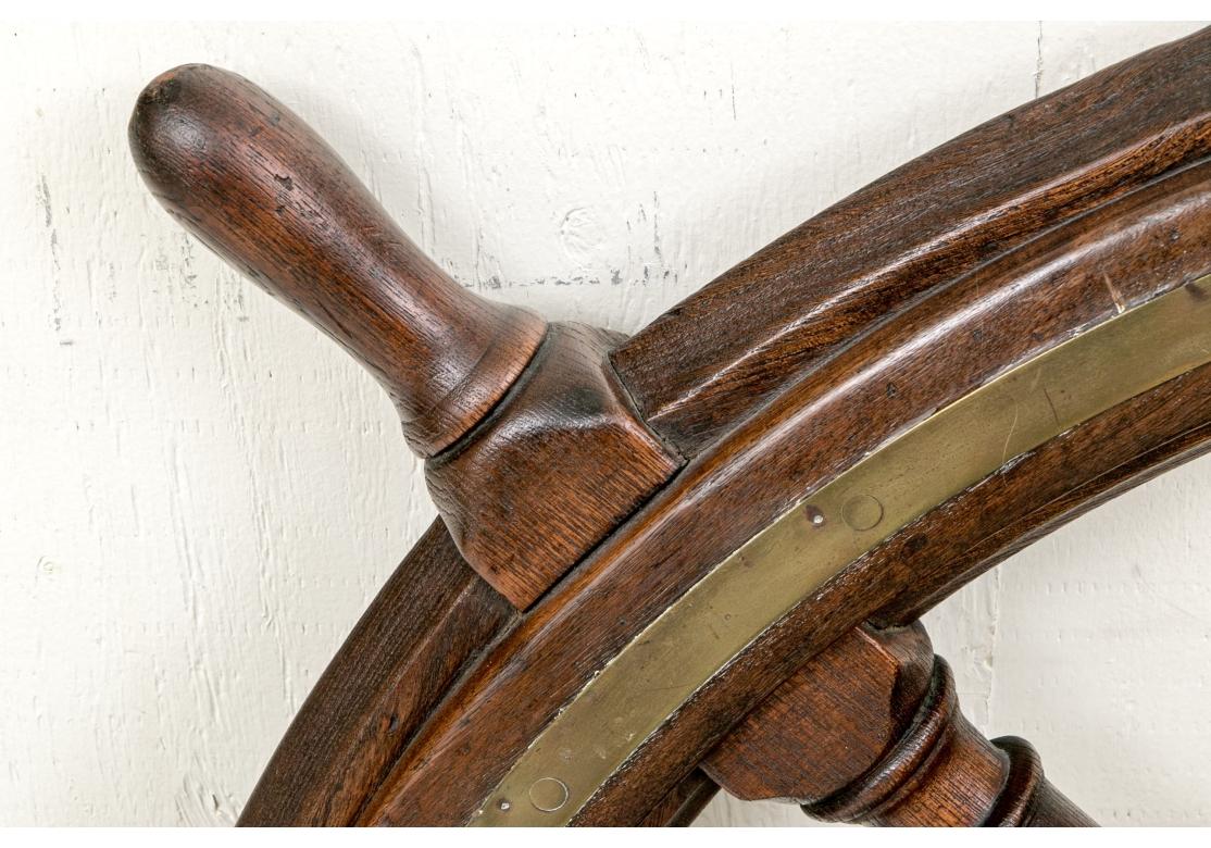 Antique Brass Clad Mahogany Ships Wheel For Sale 3