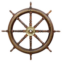 Antique Brass Clad Mahogany Ships Wheel