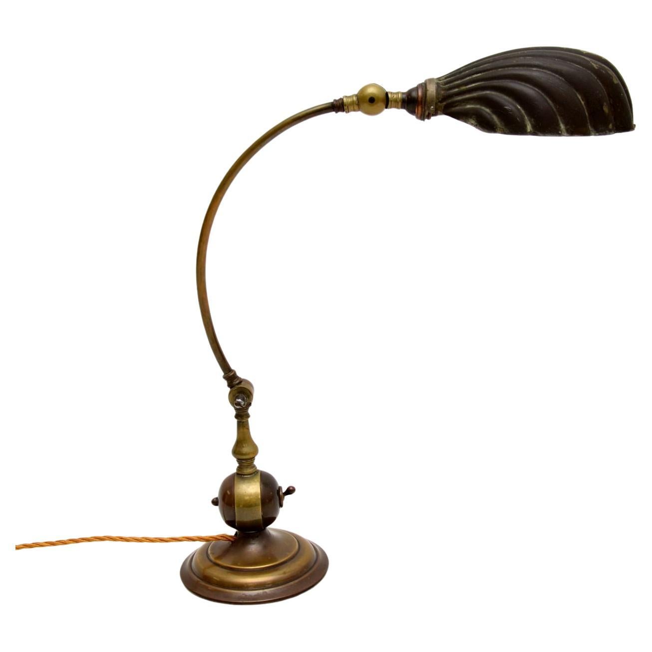 Antique Brass Clam Shell Bankers Desk Lamp For Sale