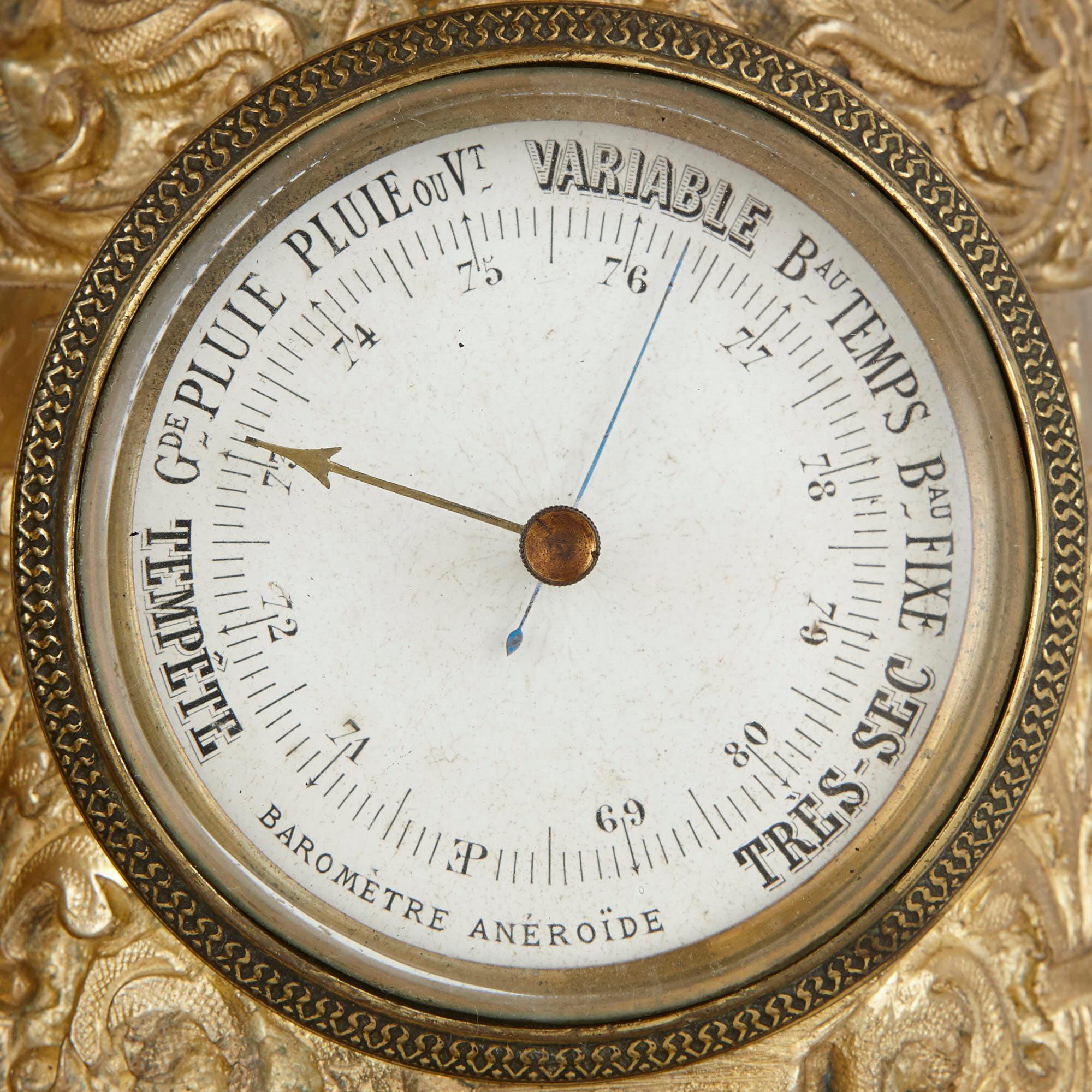 19th Century Antique brass clock set with religious decoration For Sale