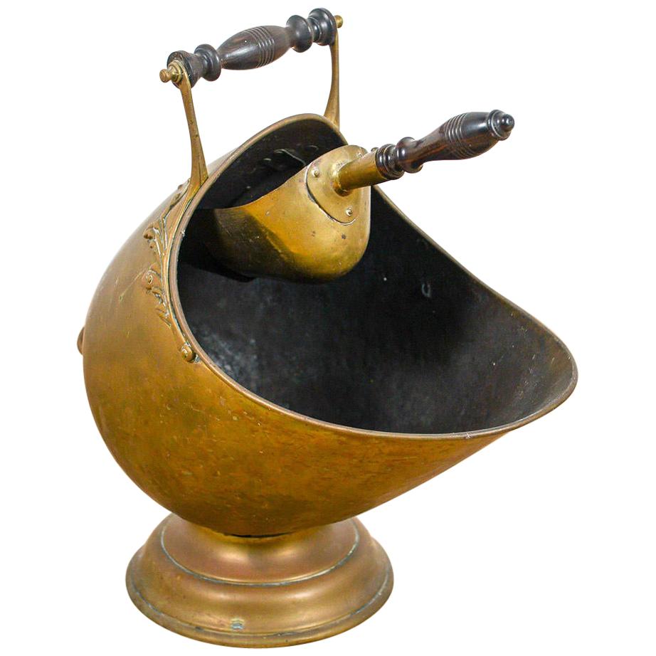 Antique Brass Coal Bucket and Shovel, 20th Century