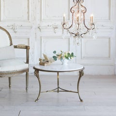 Antique Brass Coffee Table with Carrera Marble Top