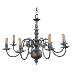 Antique Brass Colonial Williamsburg 8 Arm Candlestick Light Chandelier 35"