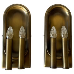 Paire d'appliques à 2 cylindres en laiton antique de couleur laiton par WKR Leuchten, 1970, Allemagne