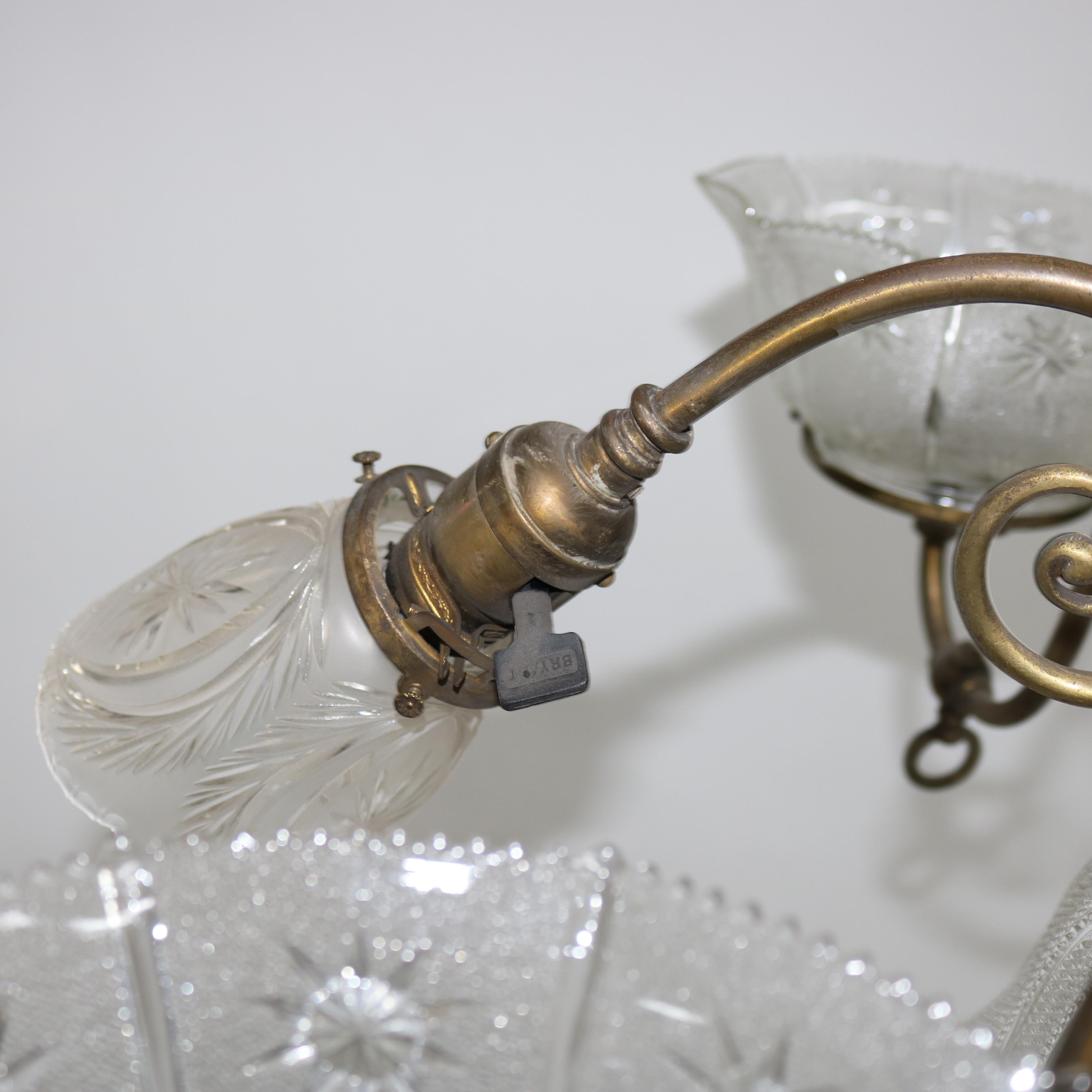 Antique Brass Combination Electric & Gas Seven-Light Up-&-Down Chandelier c1890 4