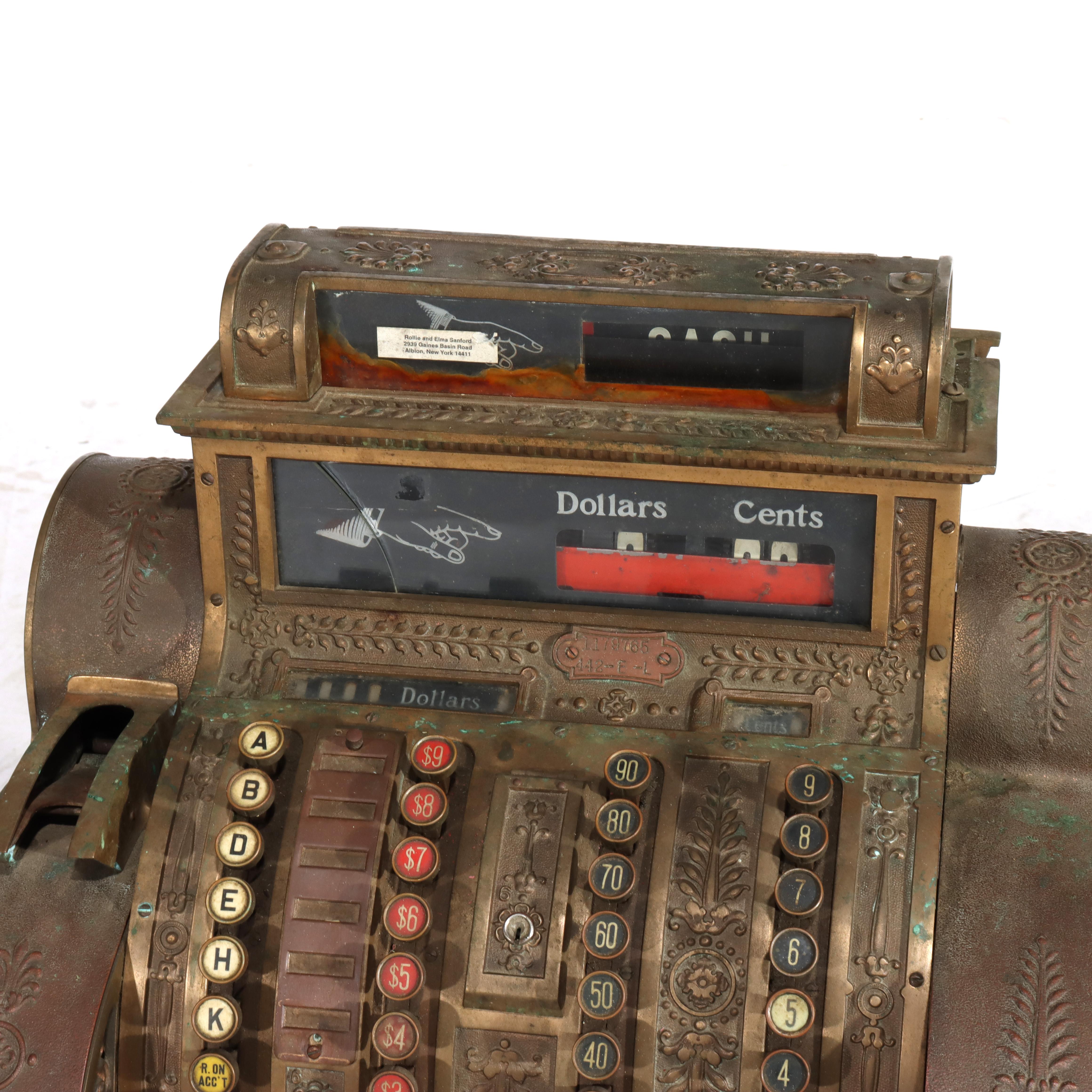 ***Reduced In-House Delivery Rates - Click on “Ask Seller” to Request a Quote***
Antique Brass Country Store National Cash Register Model 442-E-L C1900.   
22 1/4
