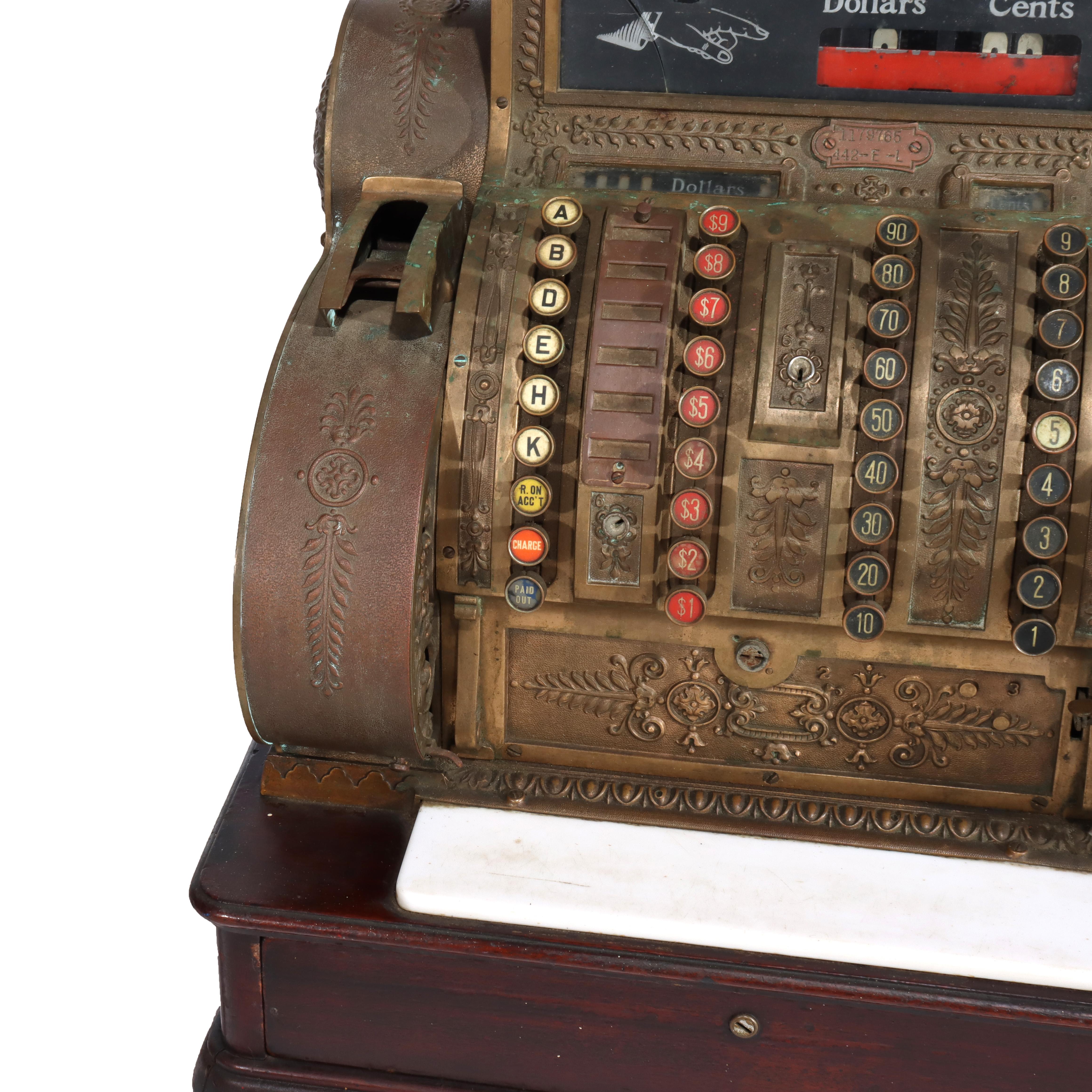 Antique Brass Country Store National Cash Register Model 442-E-L C1900 In Good Condition In Big Flats, NY