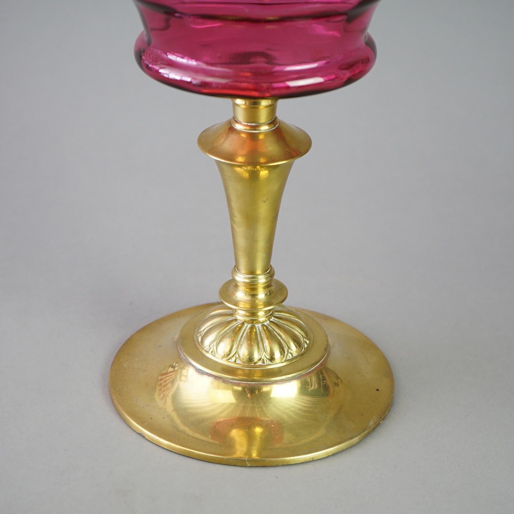 Antique Brass &Cranberry Glass “Gone With The Wind” Oil Lamp C1890 For Sale 7