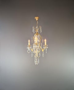 Plafonnier ancien en laiton cristal lustre Art Nouveau