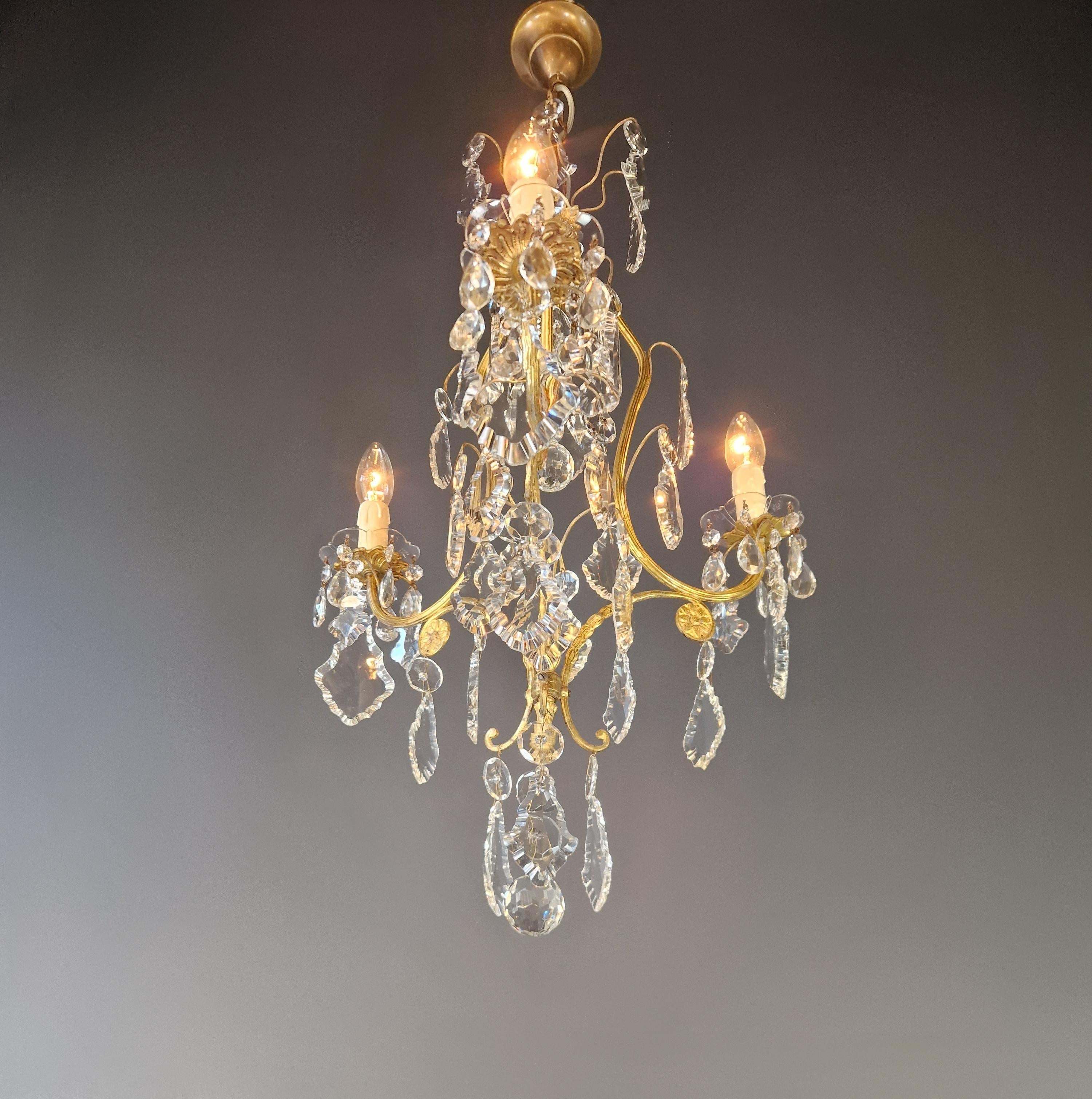 Lampadario da soffitto in cristallo d'ottone antico Lustro Lampada Art Nouveau In condizioni buone in vendita a Berlin, DE