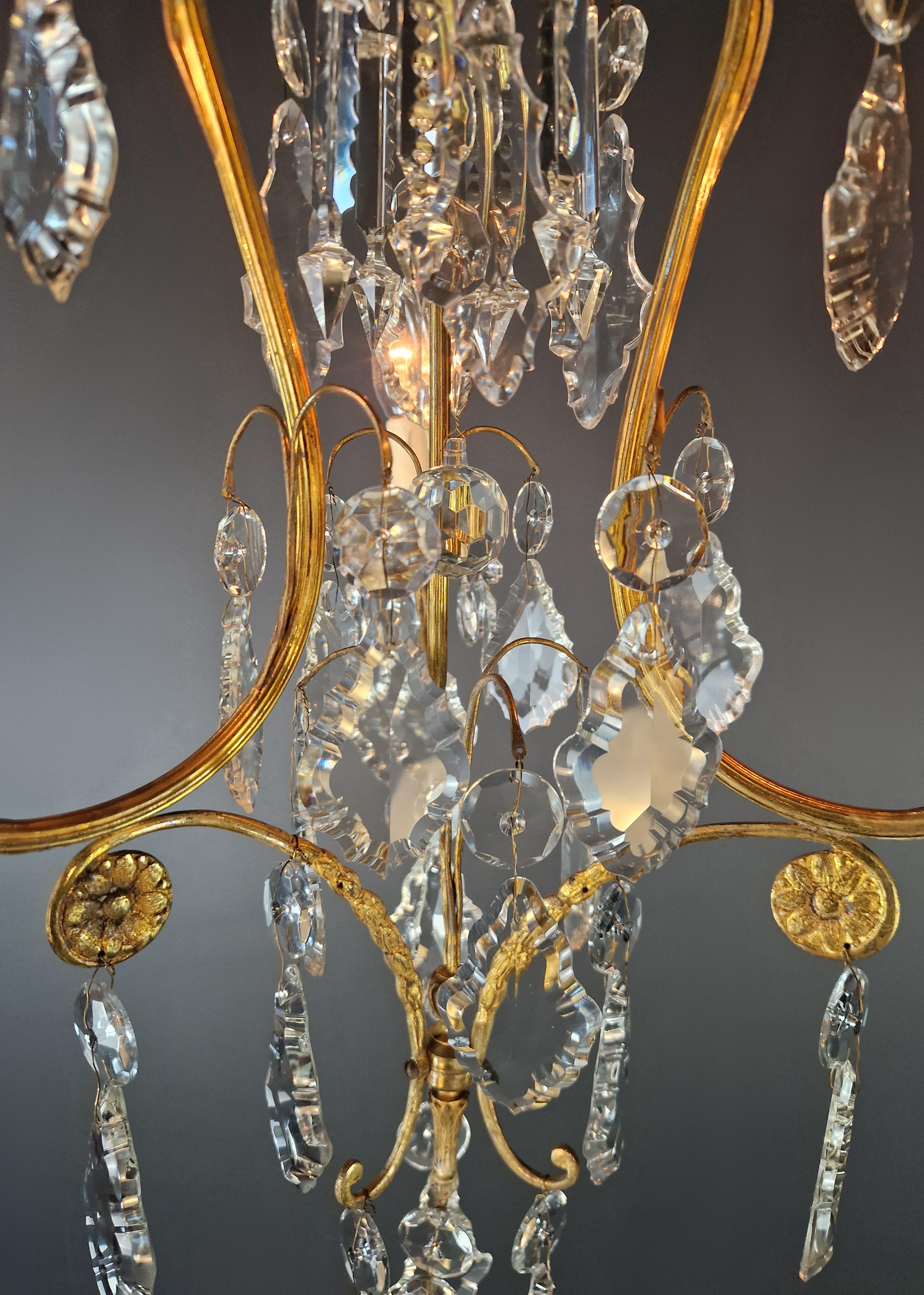 Ottone Lampadario da soffitto in cristallo d'ottone antico Lustro Lampada Art Nouveau in vendita