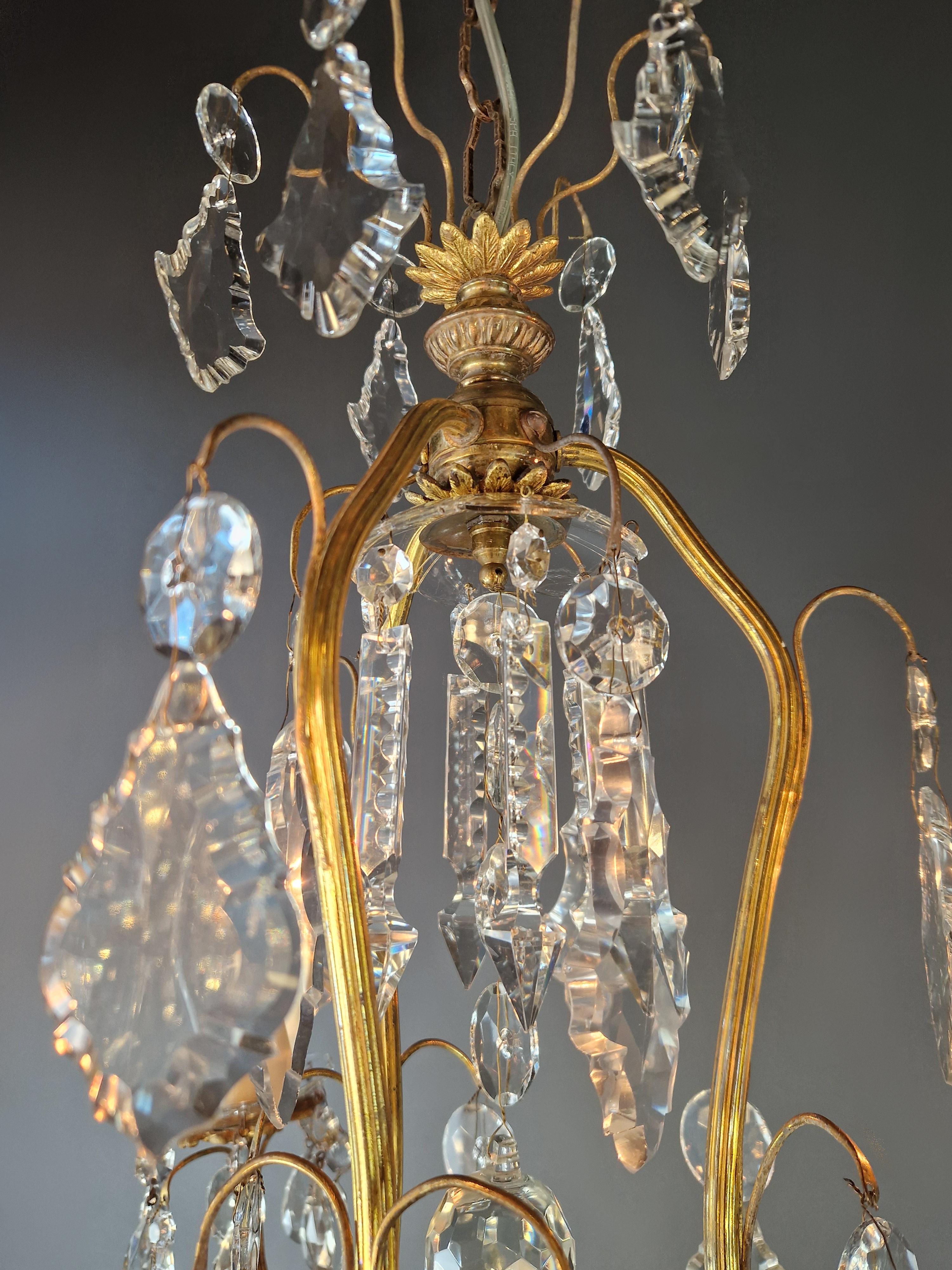 Lampadario da soffitto in cristallo d'ottone antico Lustro Lampada Art Nouveau in vendita 1