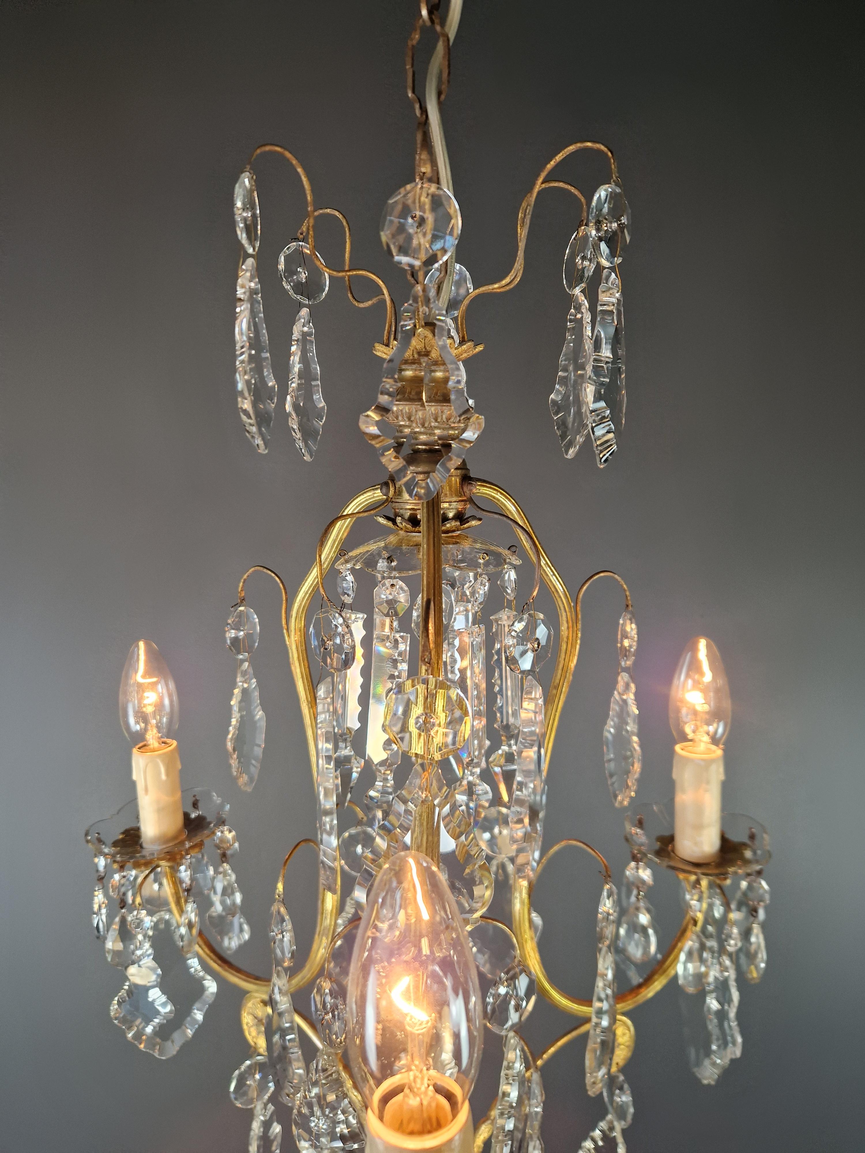Lampadario da soffitto in cristallo d'ottone antico Lustro Lampada Art Nouveau in vendita 2