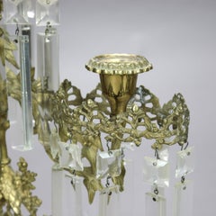 Antique Brass, Crystal & Marble Girandole Candelabra with Beehive & Bear C1890