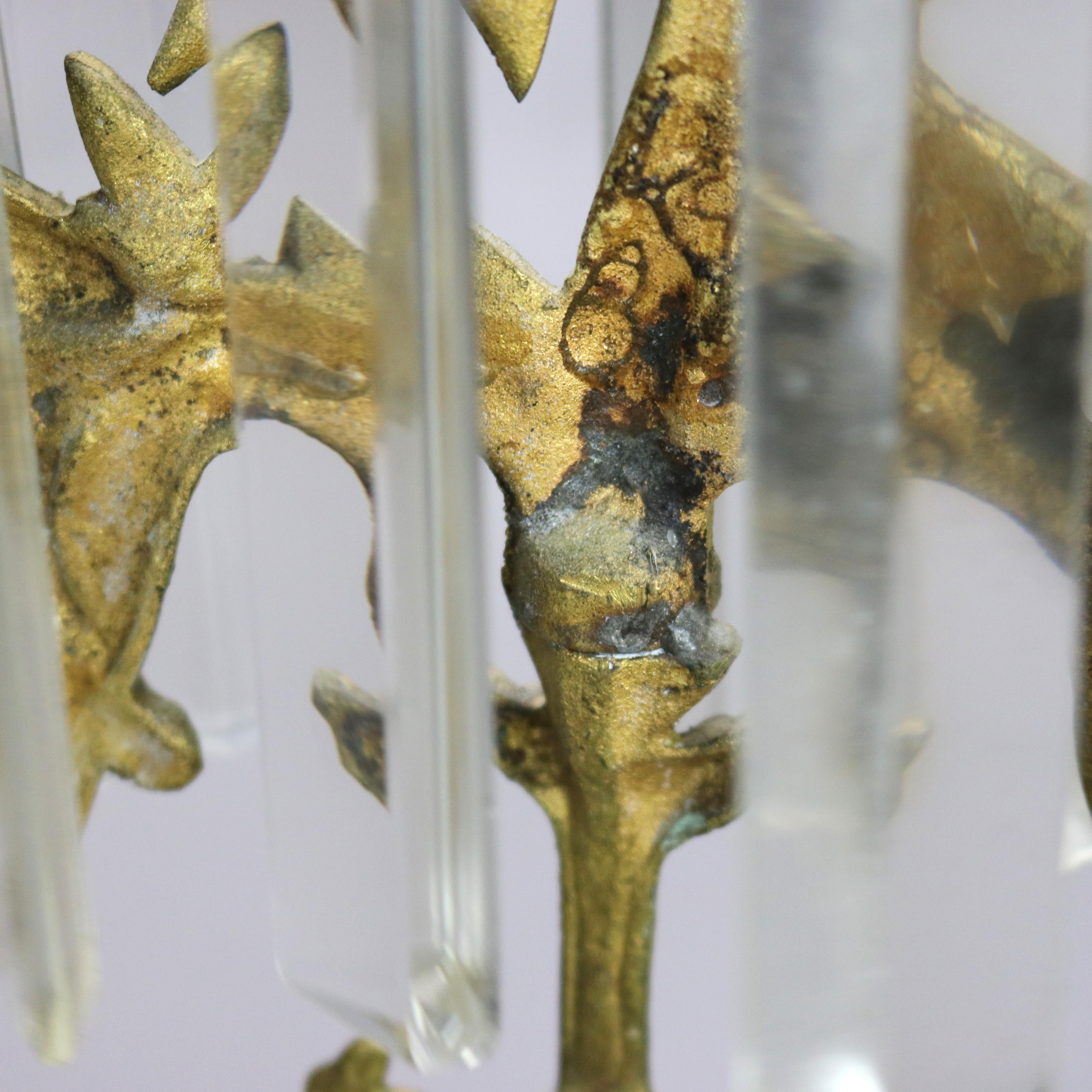 Candelabro Girandole antico in ottone, cristallo e marmo con alveare e orso C1890 in vendita 2