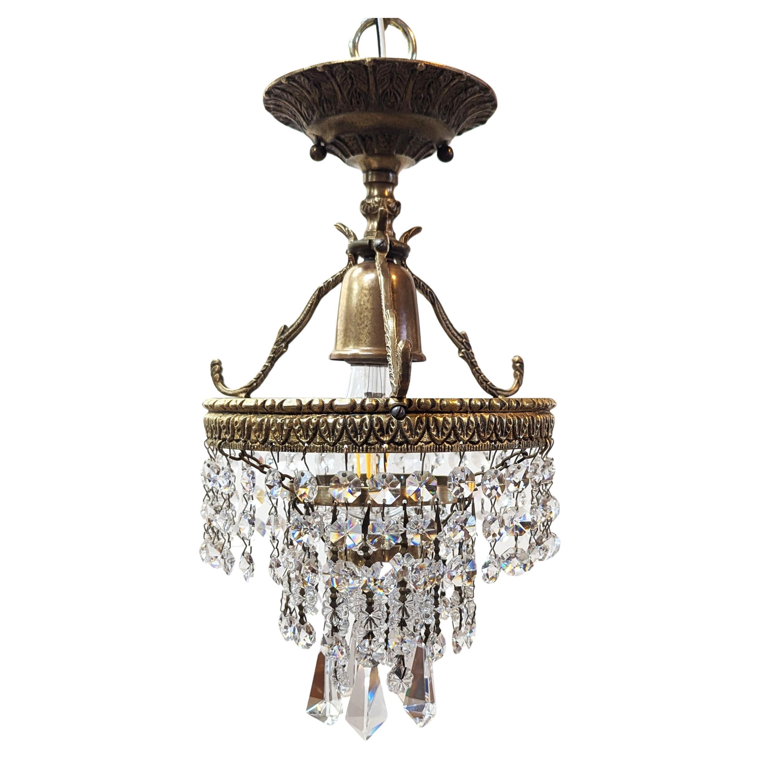 Antique Brass & Crystal Pendant Light