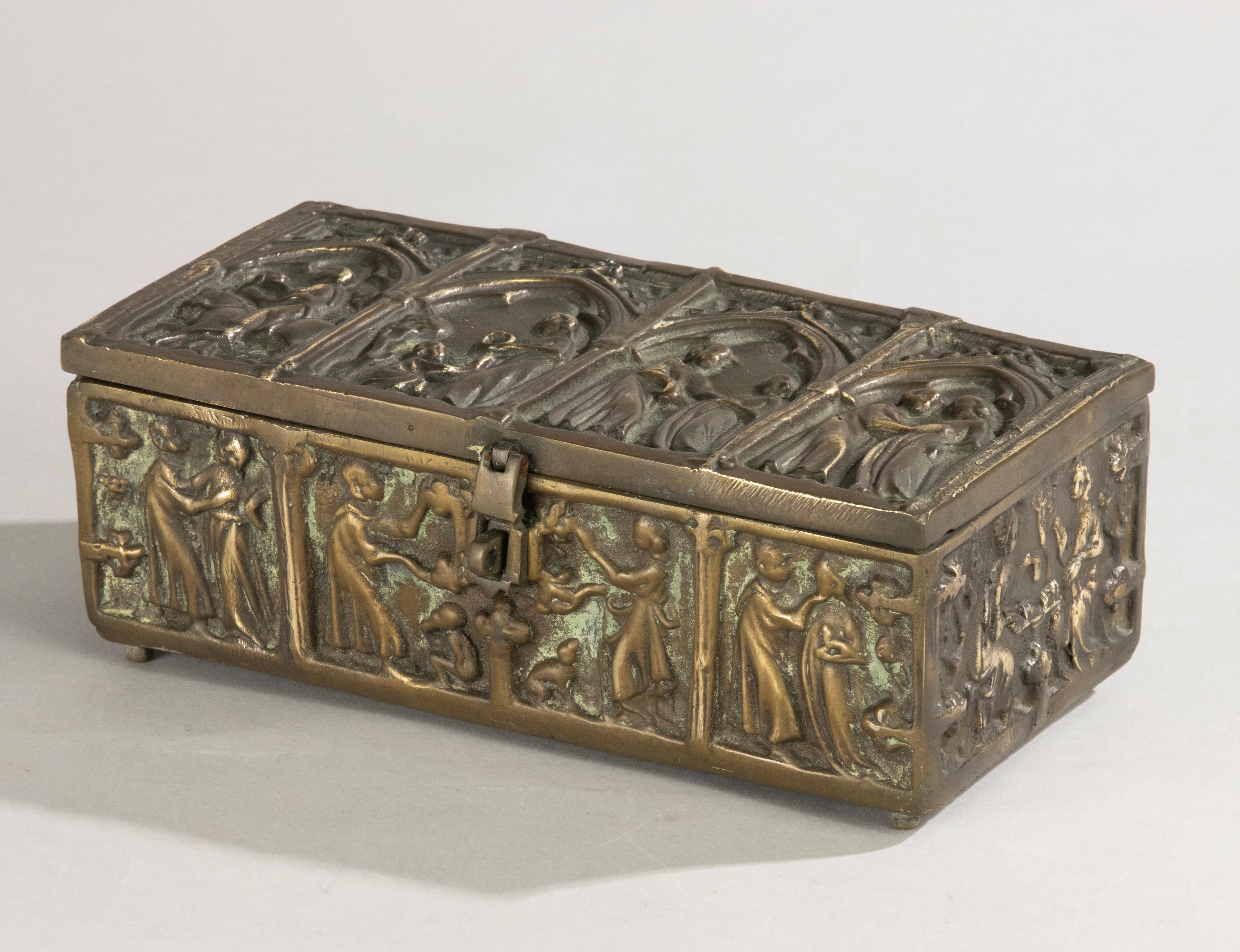 Hand-Crafted Antique Brass Decorative Box - Gothic Style For Sale