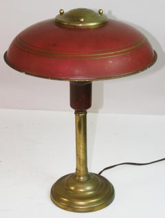 German Antique Brass Desk Lamp with Metal Shade