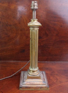 Antique Brass Doric Column Table Lamp. English, C.1920